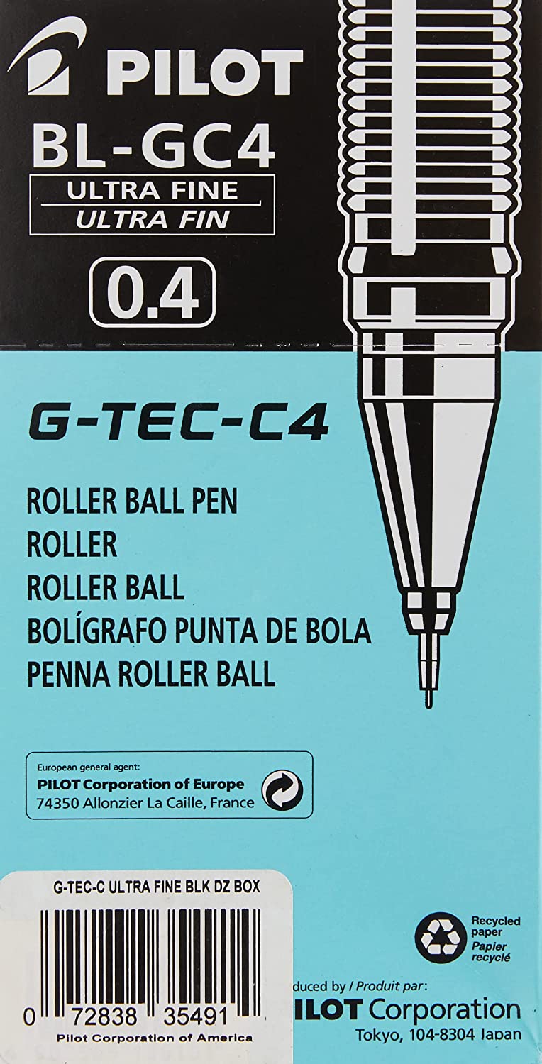 PILOT G-Tec-C Gel Ink Rolling Ball Pens, Ultra Fine Point (0.4mm), Black Ink, 12-Pack (35491)