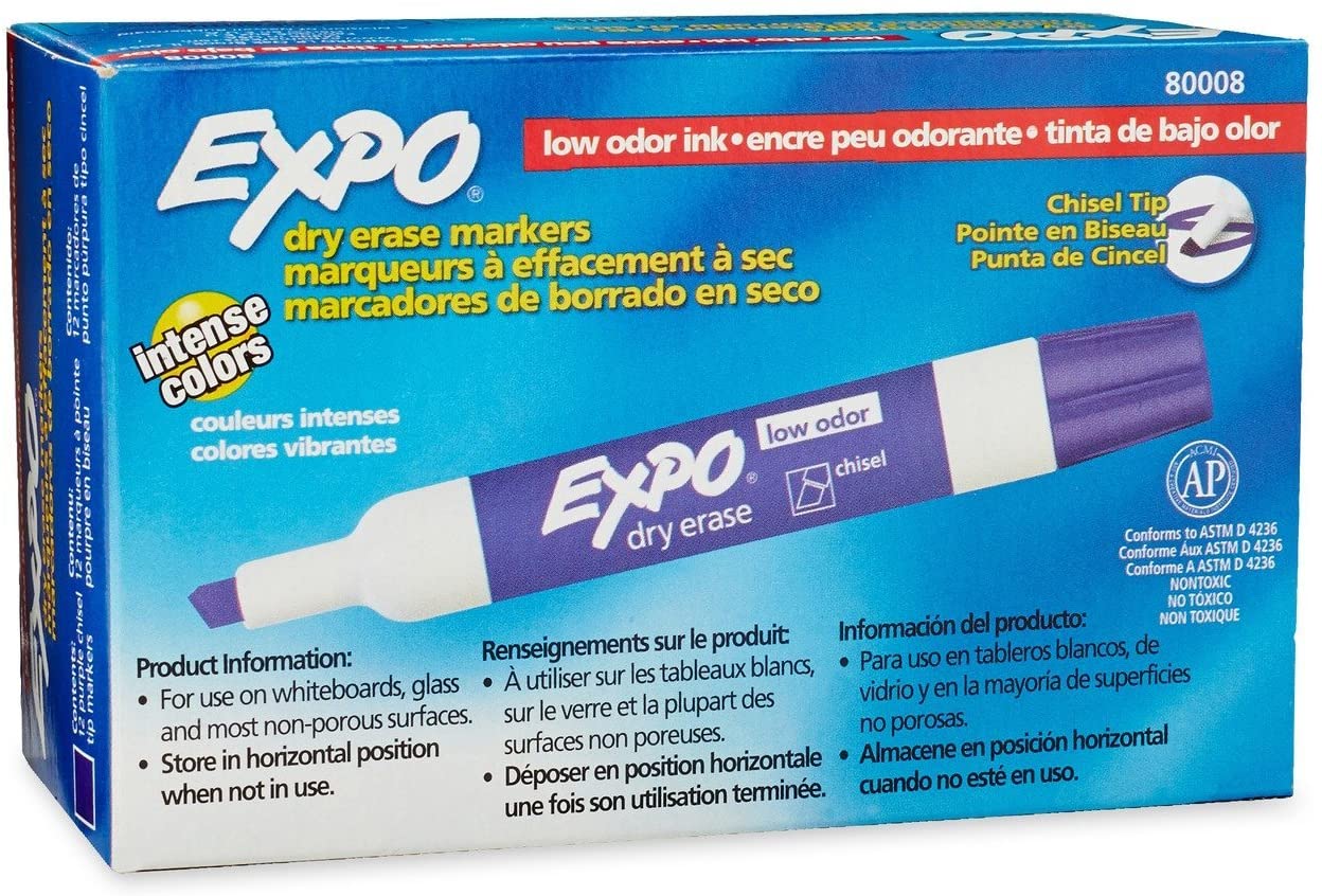 EXPO 80008 Low-Odor Dry Erase Markers. Chisel Tip. Purple. 12-Count