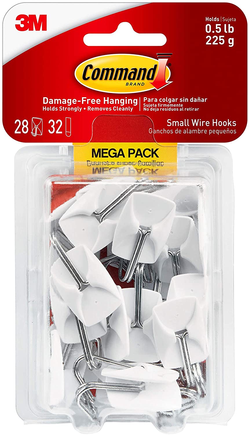Command Small Wire Hooks Mega Pack. White. 28-Hooks. 32-Strips. Organize Damage-Free