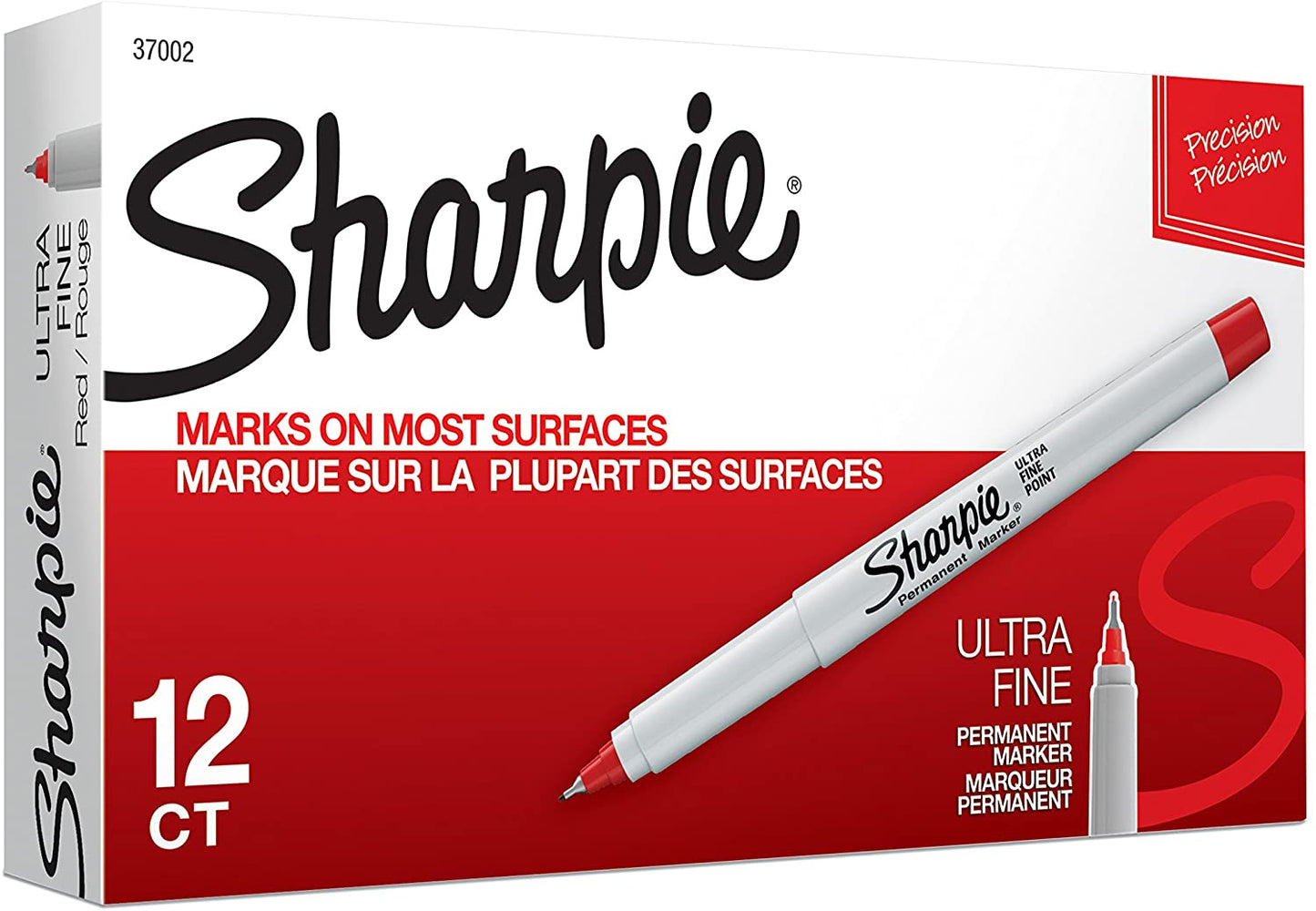 Sharpie 37002 Permanent Markers, Ultra Fine Point, Red, 12 Count