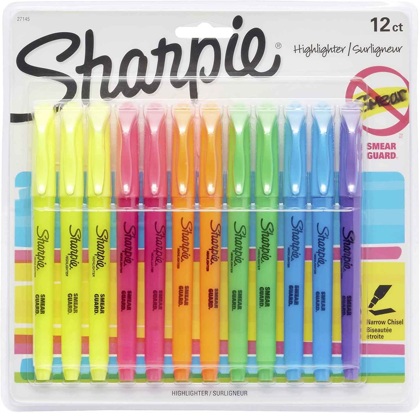 Sharpie 27145 Pocket Highlighters. Chisel Tip. Assorted Colors. 12-Count