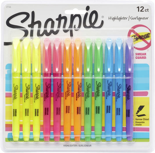 Sharpie 27145 Pocket Highlighters. Chisel Tip. Assorted Colors. 12-Count