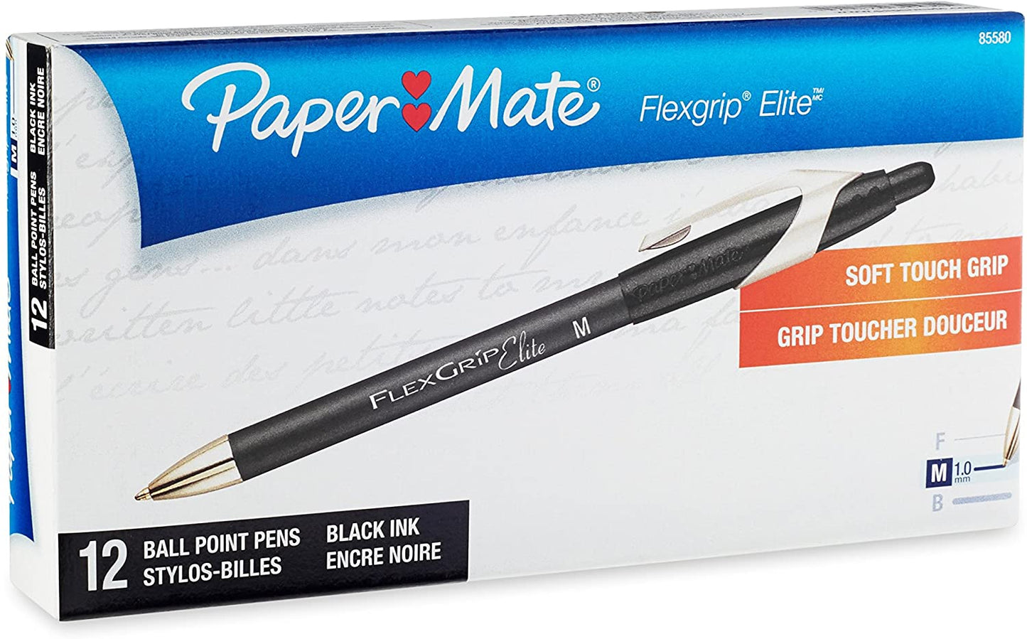 Paper Mate 85580 Flexgrip Elite Retractable Ballpoint Pens, Medium Point, Black, 12-Count