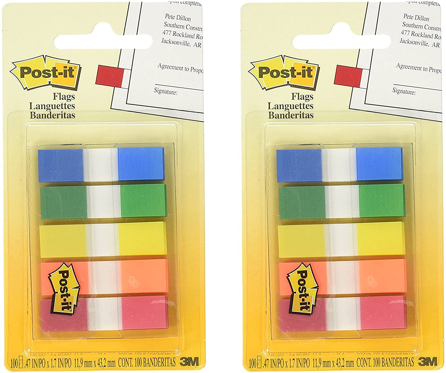 Set of 2 Post-it Flags. Assorted Primary Colors. 1/2 in Wide. 100/On-the-Go Dispenser bundled by Maven Gifts