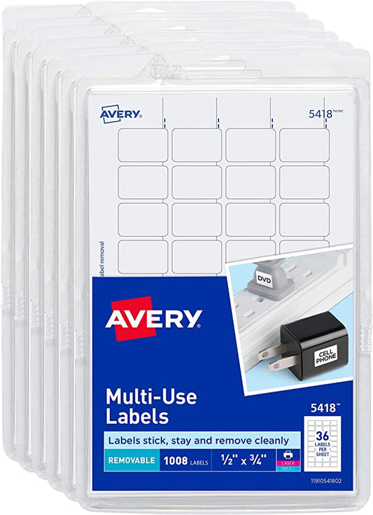 Avery Self-Adhesive Removable Labels. 1/2" x 3/4". White. 6000 Labels (6-Pack 5418)