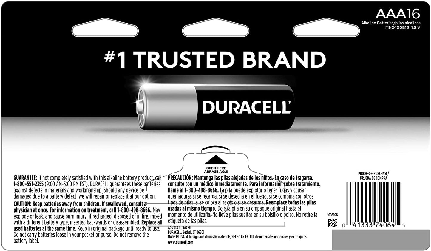 Duracell - CopperTop AAA Alkaline Batteries - Long Lasting, All-Purpose Triple A Battery for Household and Business - 16 Count