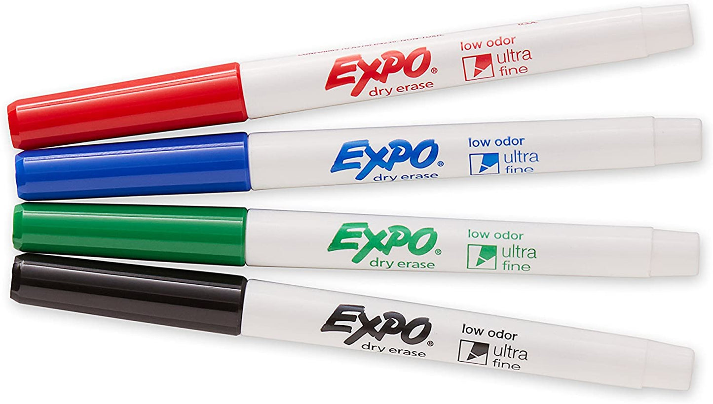 EXPO 1871133 Low-Odor Dry Erase Markers. Ultra Fine Tip. Assorted Colors. 4-Count