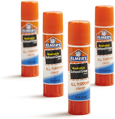 Elmer's All Purpose School Glue Sticks. Clear. Washable. 4 Pack. 0.24-ounce sticks