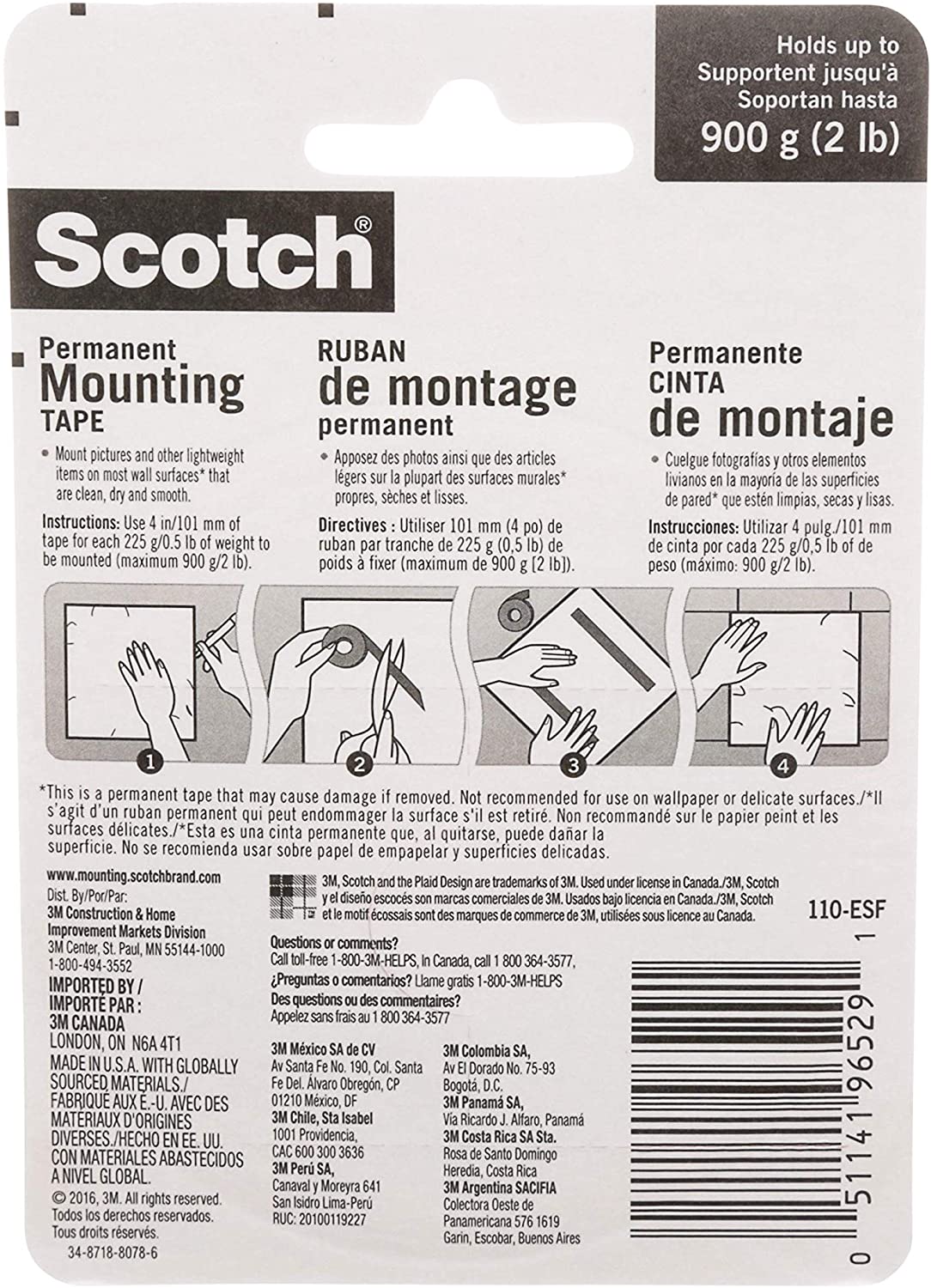 Scotch Indoor Mounting Tape. 1/2-in x 75-in. White. 1-Roll (110)