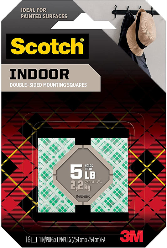 Scotch Permanent Mounting Squares, 4 Squares holds up to 1 lb, 16 x 1-in Squares, White (111)