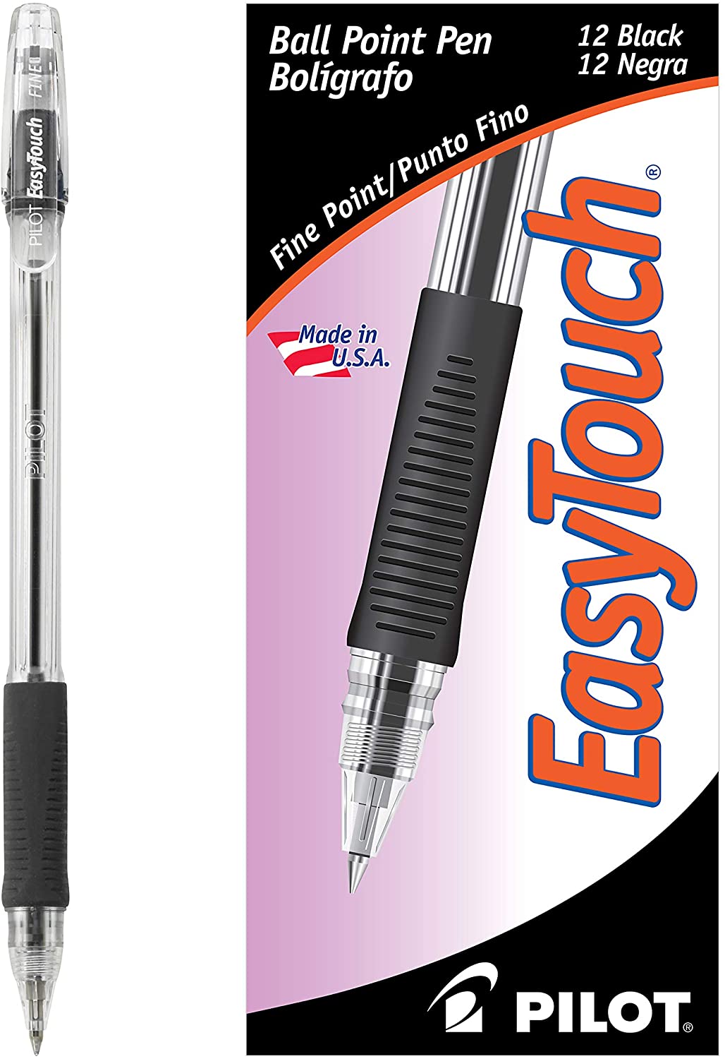 PILOT EasyTouch Ballpoint Stick Pens, Fine Point, Black Ink, 12-Pack (32001)