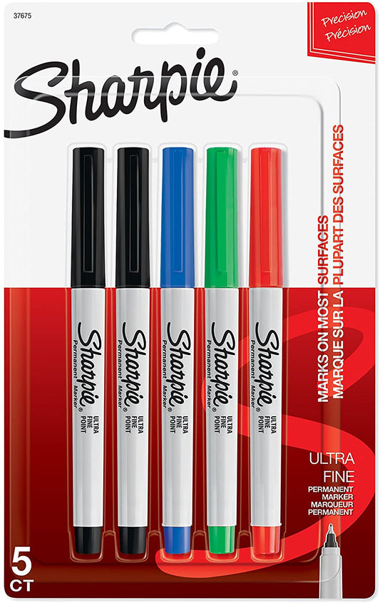Sharpie Permanent Markers, Ultra Fine Point, Assorted Colors, 5 Count