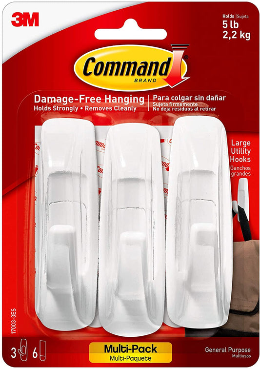 Command Large Utility Hook. White. 3-Hooks. 6-Strips (17003-3ES)