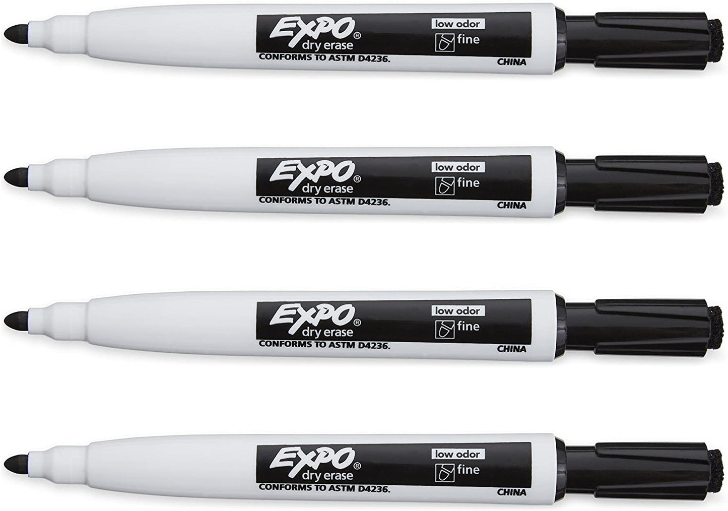 EXPO 1944745 Magnetic Dry Erase Markers with Eraser. Fine Tip. Black. 4-Count