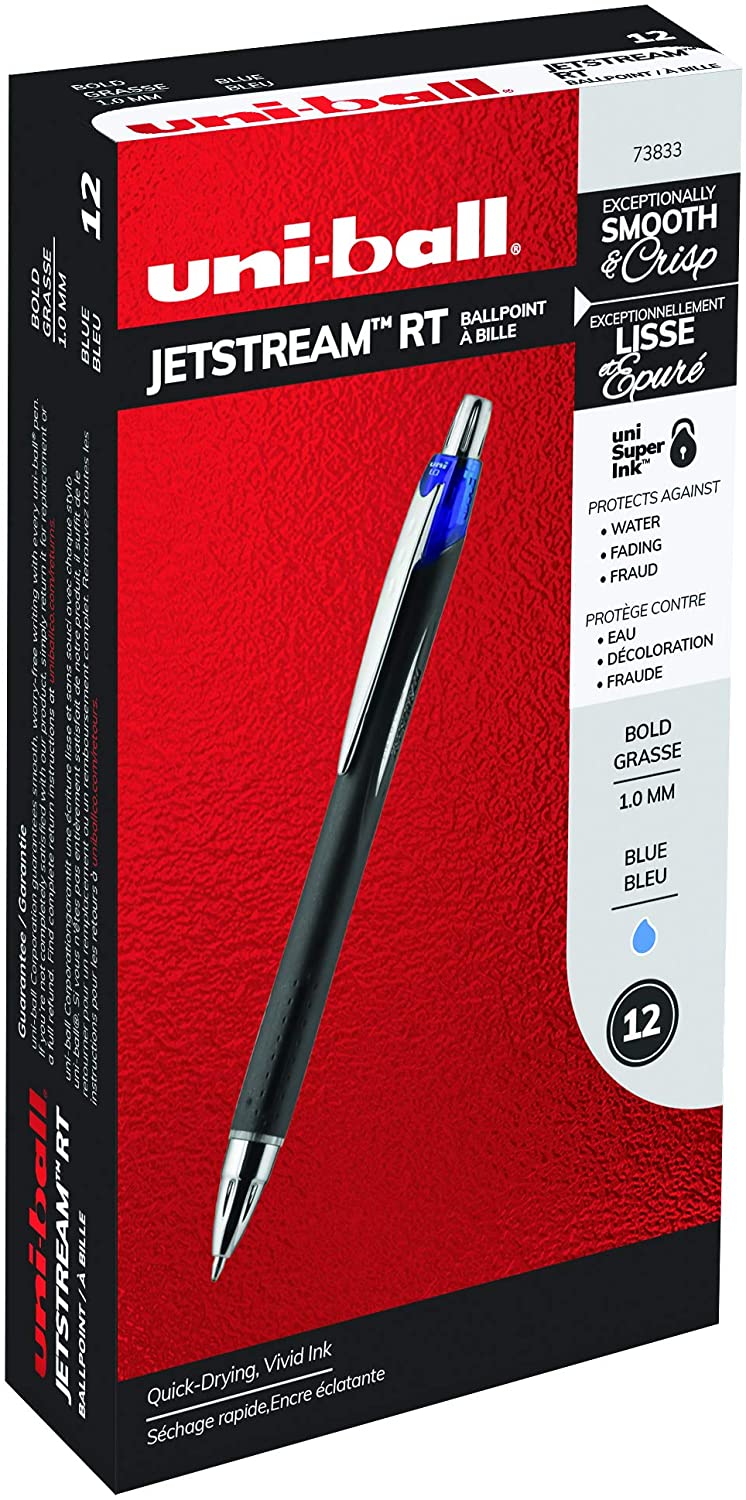 uni-ball Jetstream RT Retractable Ballpoint Pens Medium Point, 1.0mm, Blue, 12 Pack
