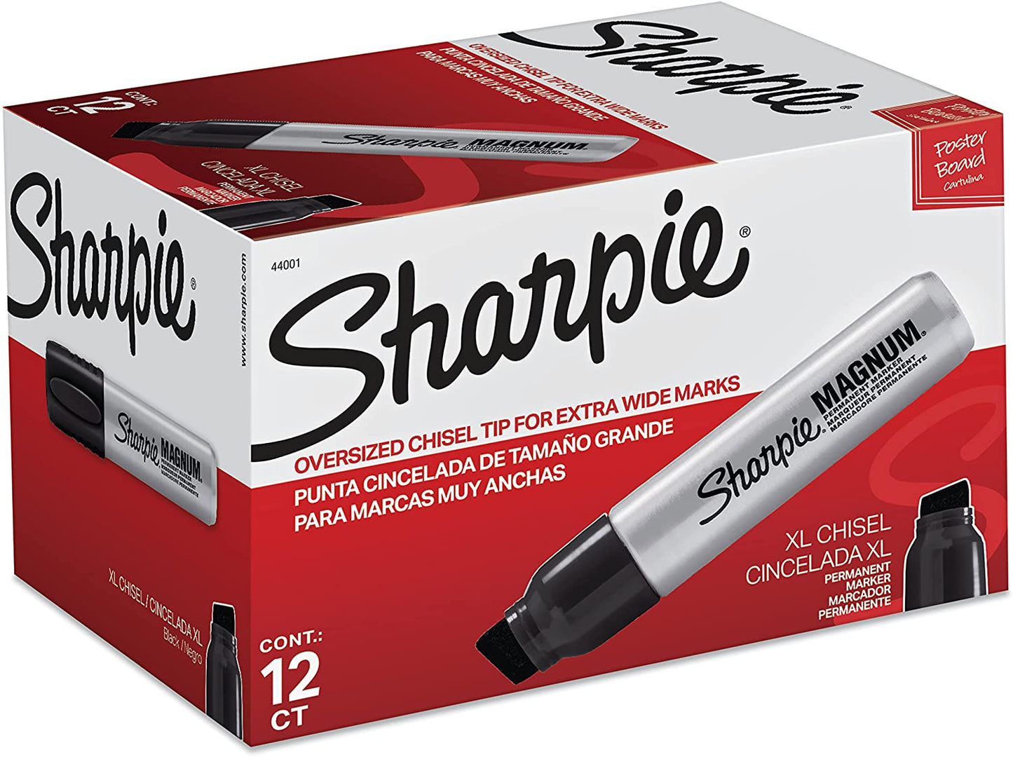 Sharpie Magnum Permanent Markers. Chisel Tip. Black. (Pack of 12)