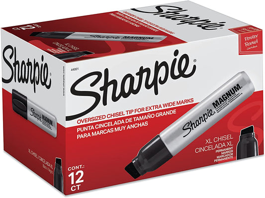 Sharpie Magnum Permanent Markers. Chisel Tip. Black. (Pack of 12)