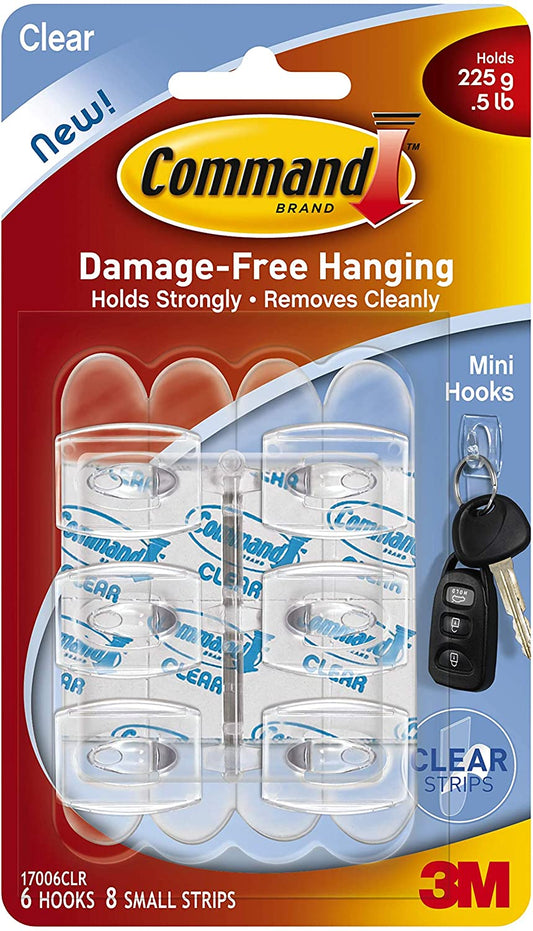 Command Strips 17006CLR Clear Mini Command Hooks 6 Count