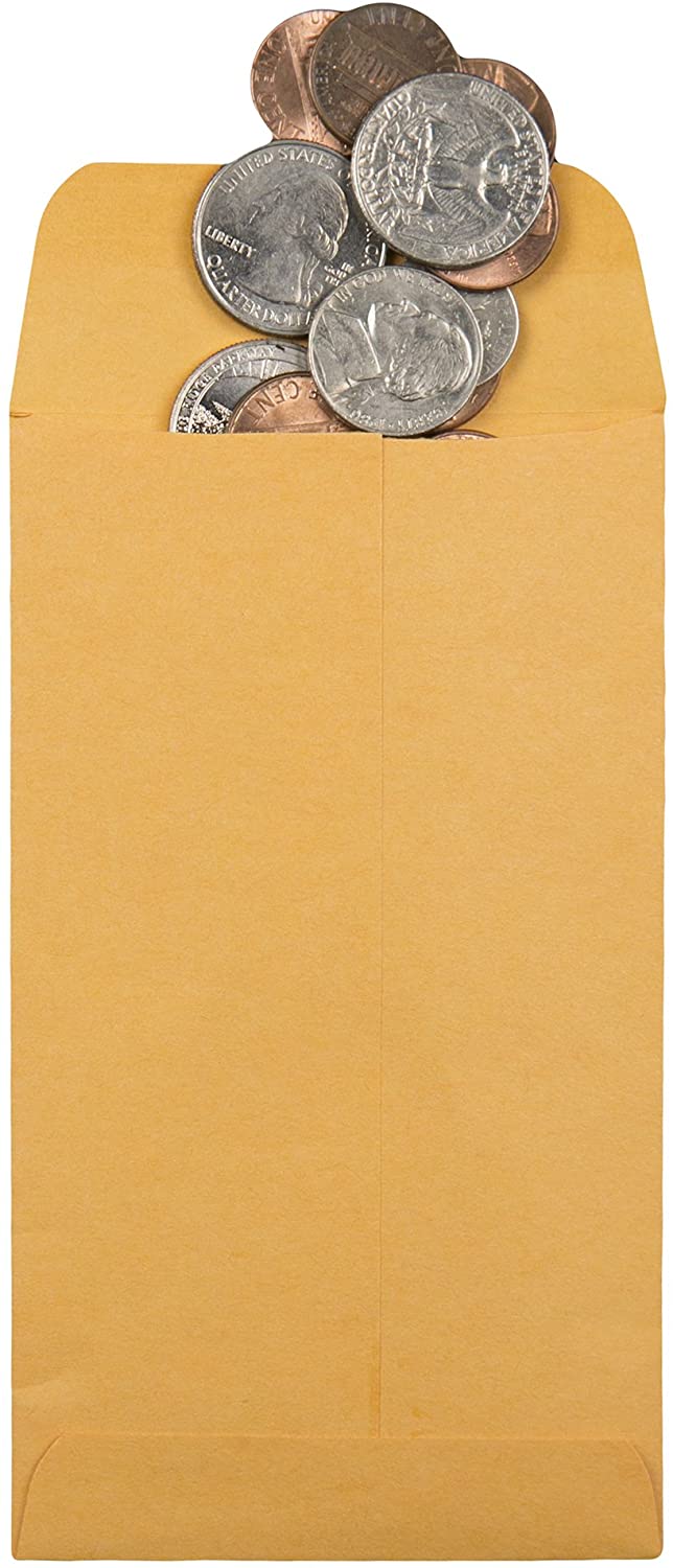 Quality Park #6 Coin Envelopes. 3 3/8 x 6. Gummed. Small Parts. Jewelry & Seed Envelopes for Garden. Office. 28 lb Brown Kraft. 500 per Box