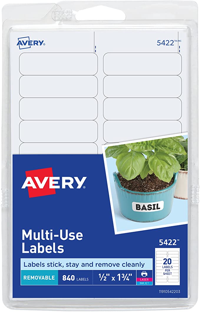 Avery Self-Adhesive Removable Labels, 0.5 x 1.75 Inches, White, 840 per Pack (05422)