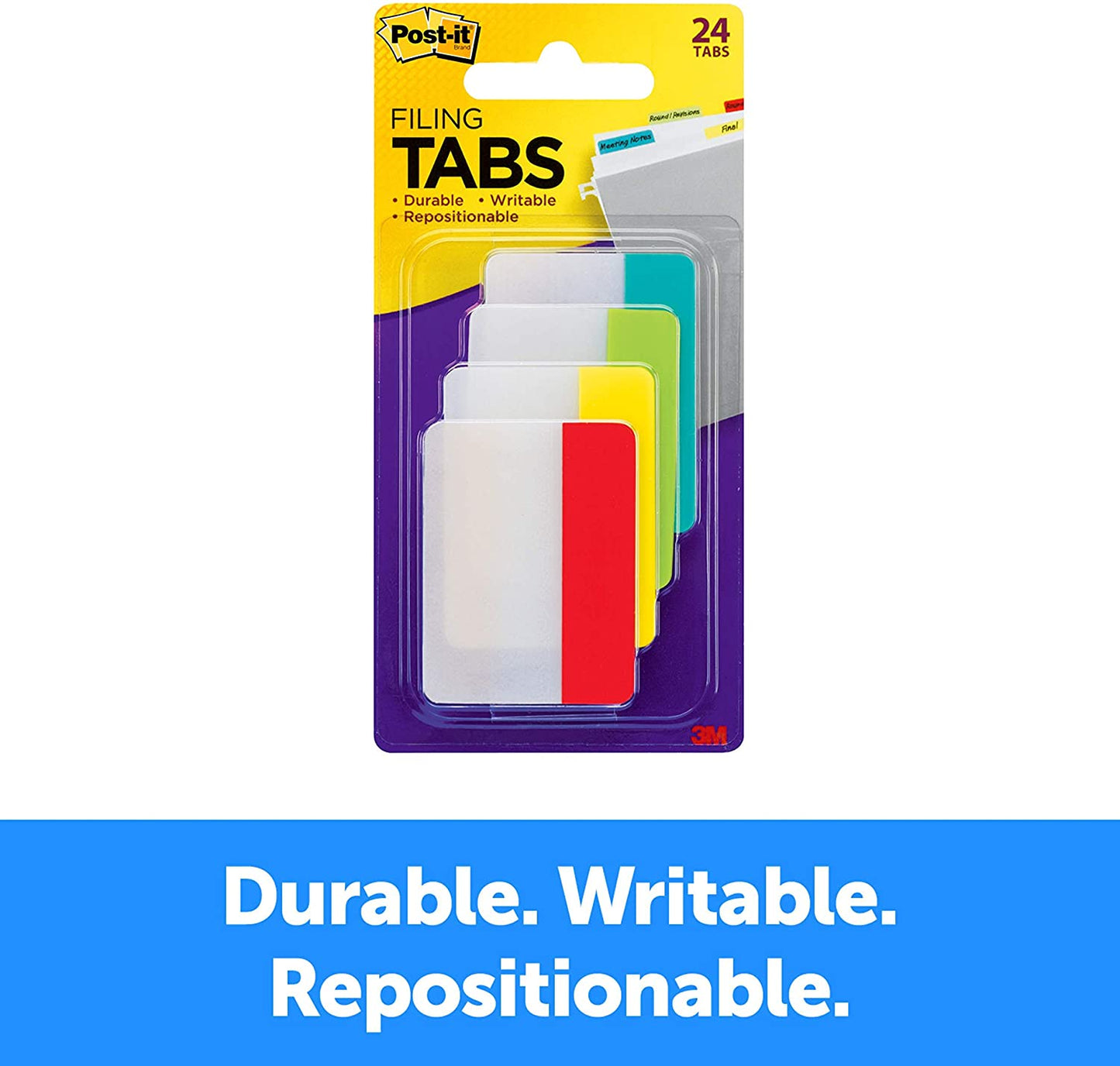 Post-it Tabs. 2 inch Solid. Assorted Primary Colors. 6/Color. 4 Colors. 24/Pk (686-ALYR)