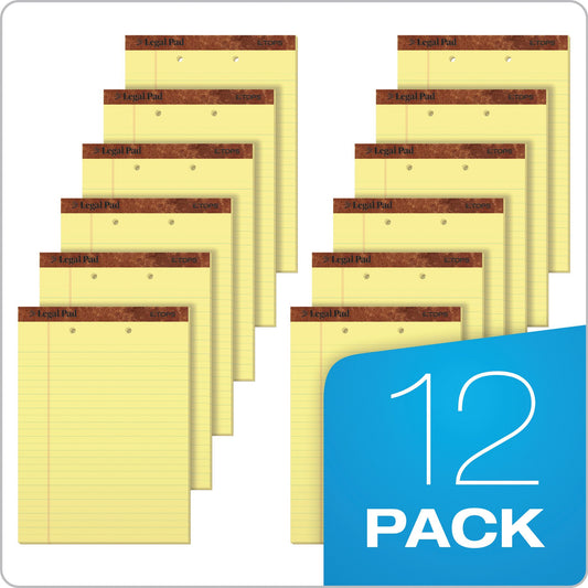 TOPS The Legal Pad Writing Pads, 8-1/2" x 11-3/4", Canary Paper, Legal Rule, 50 Sheets, 12 Pack (7531)