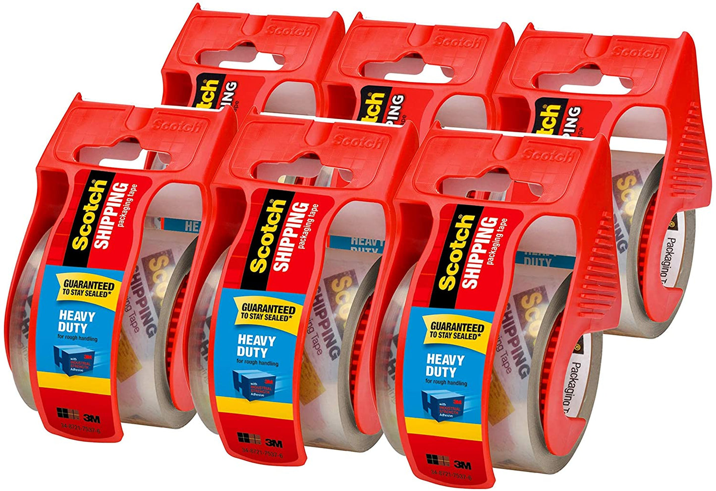 Scotch Heavy Duty Packaging Tape. 1.88" x 22.2 yd. Designed for Packing. Shipping and Mailing. Strong Seal on All Box Types. 1.5" Core. Clear. 6 Rolls with Dispenser (142-6)
