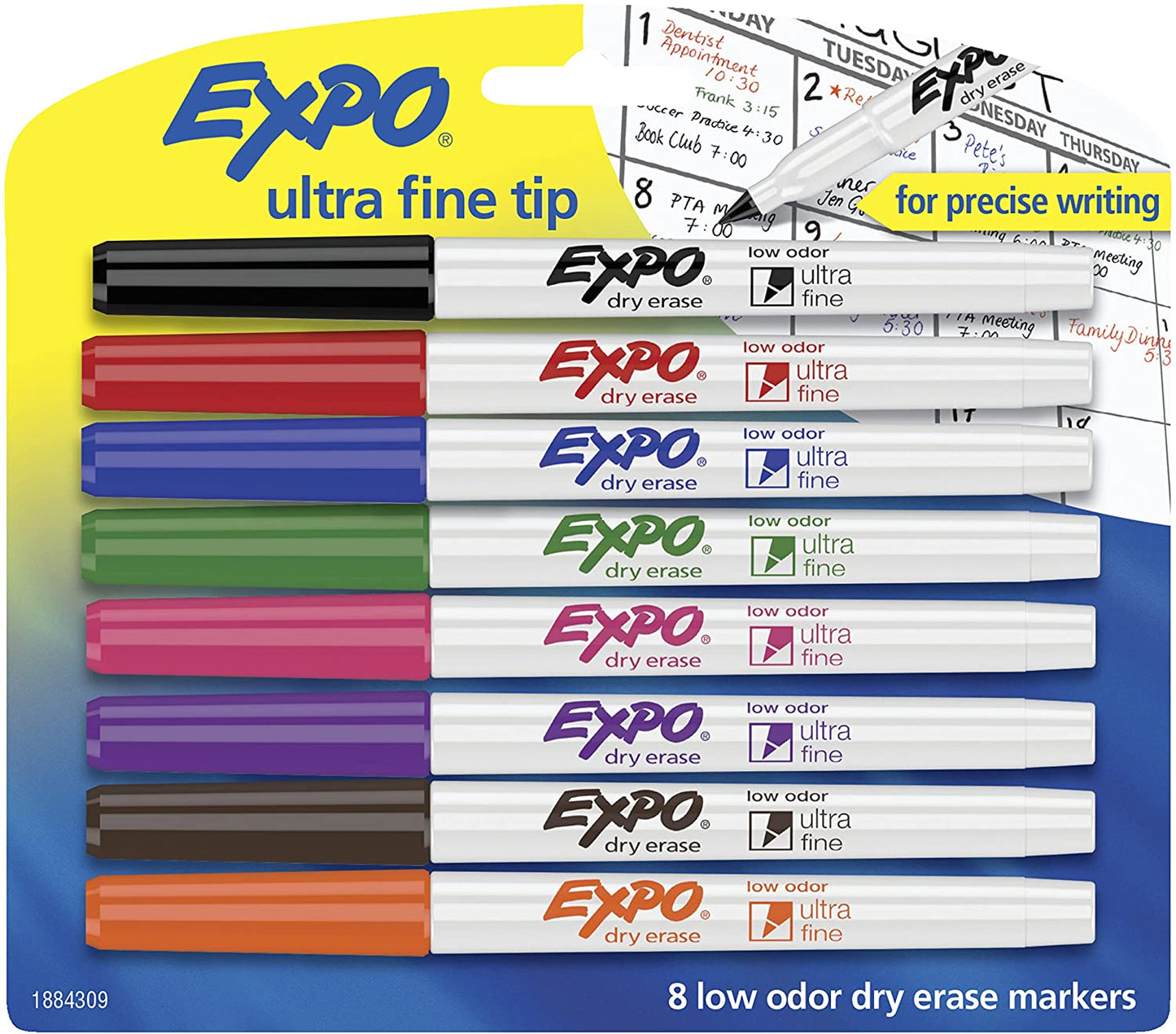 EXPO 1884309 Low-Odor Dry Erase Markers. Ultra Fine Tip. Assorted Colors. 8-Count