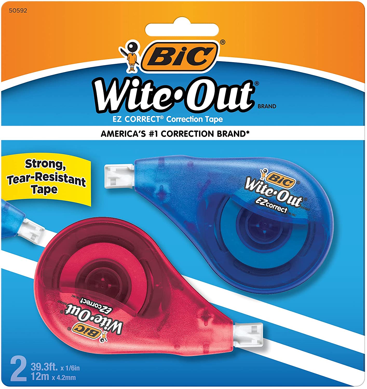 BIC Wite-Out Brand EZ Correct Correction Tape, White, 2-Count