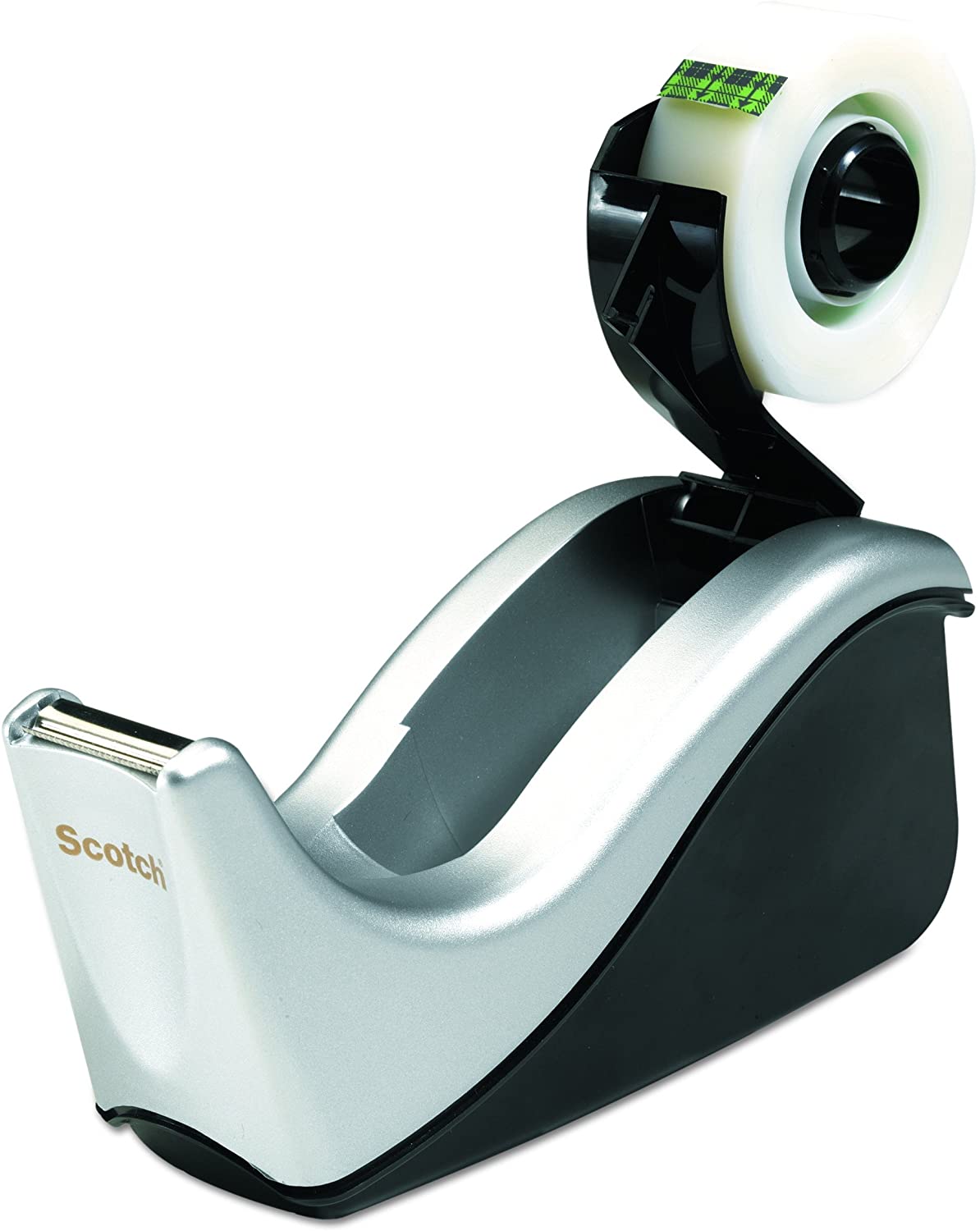Scotch Desktop Tape Dispenser Silvertech, Two-Tone (C60-St), Black/Silver, 1 Pack