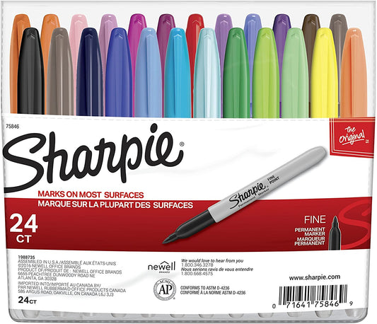 Sharpie 75846 Permanent Markers, Fine Point, Assorted Colors, 24-Count