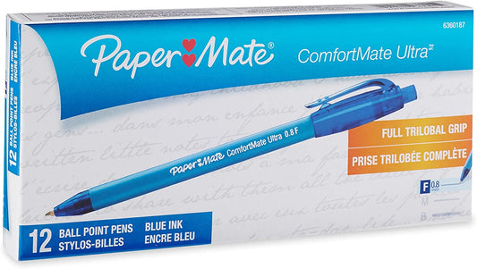 Paper Mate ComfortMate Retractable Ballpoint Pens, Fine Point, Blue, 12 Count