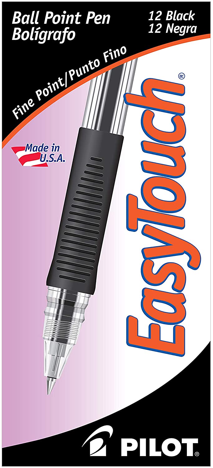 PILOT EasyTouch Ballpoint Stick Pens, Fine Point, Black Ink, 12-Pack (32001)