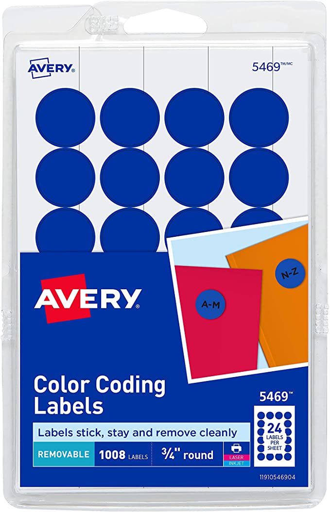 Avery Print/Write Self-Adhesive Removable Labels. 0.75 Inch Diameter. Dark Blue. 1.008 per Pack (5469)