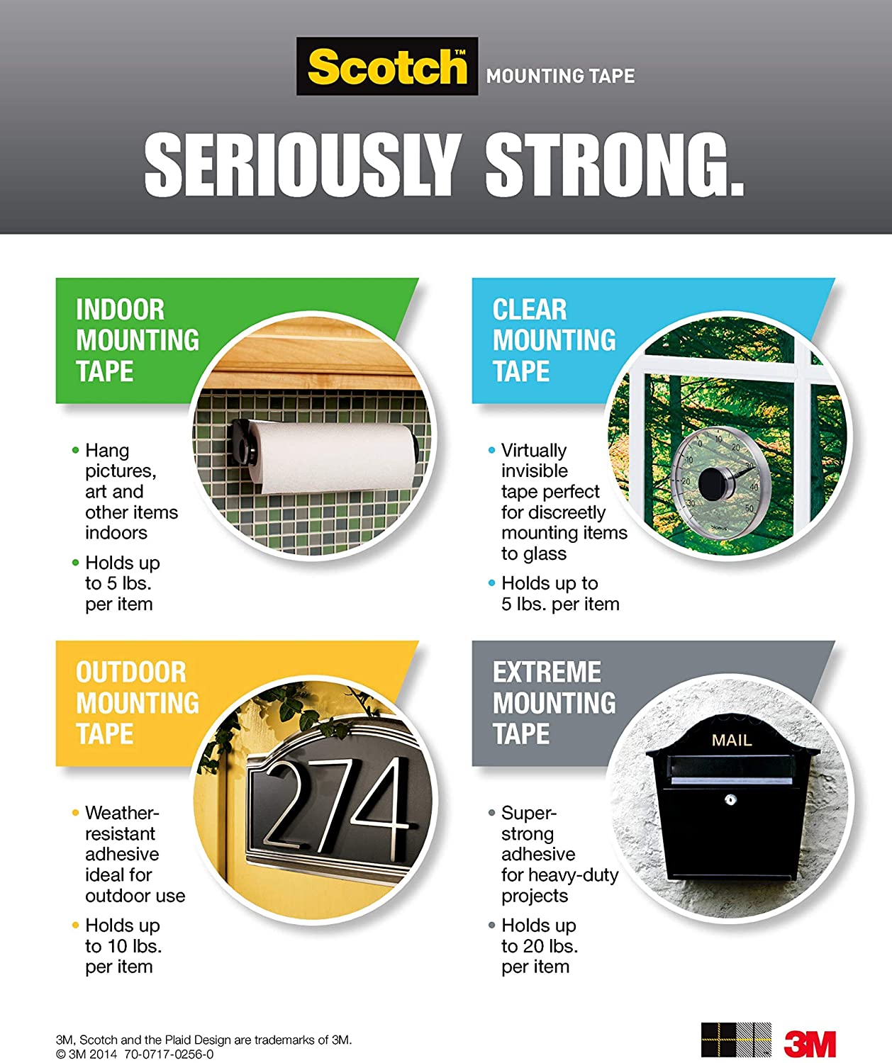 Scotch Permanent Mounting Squares, 4 Squares holds up to 1 lb, 16 x 1-in Squares, White (111)