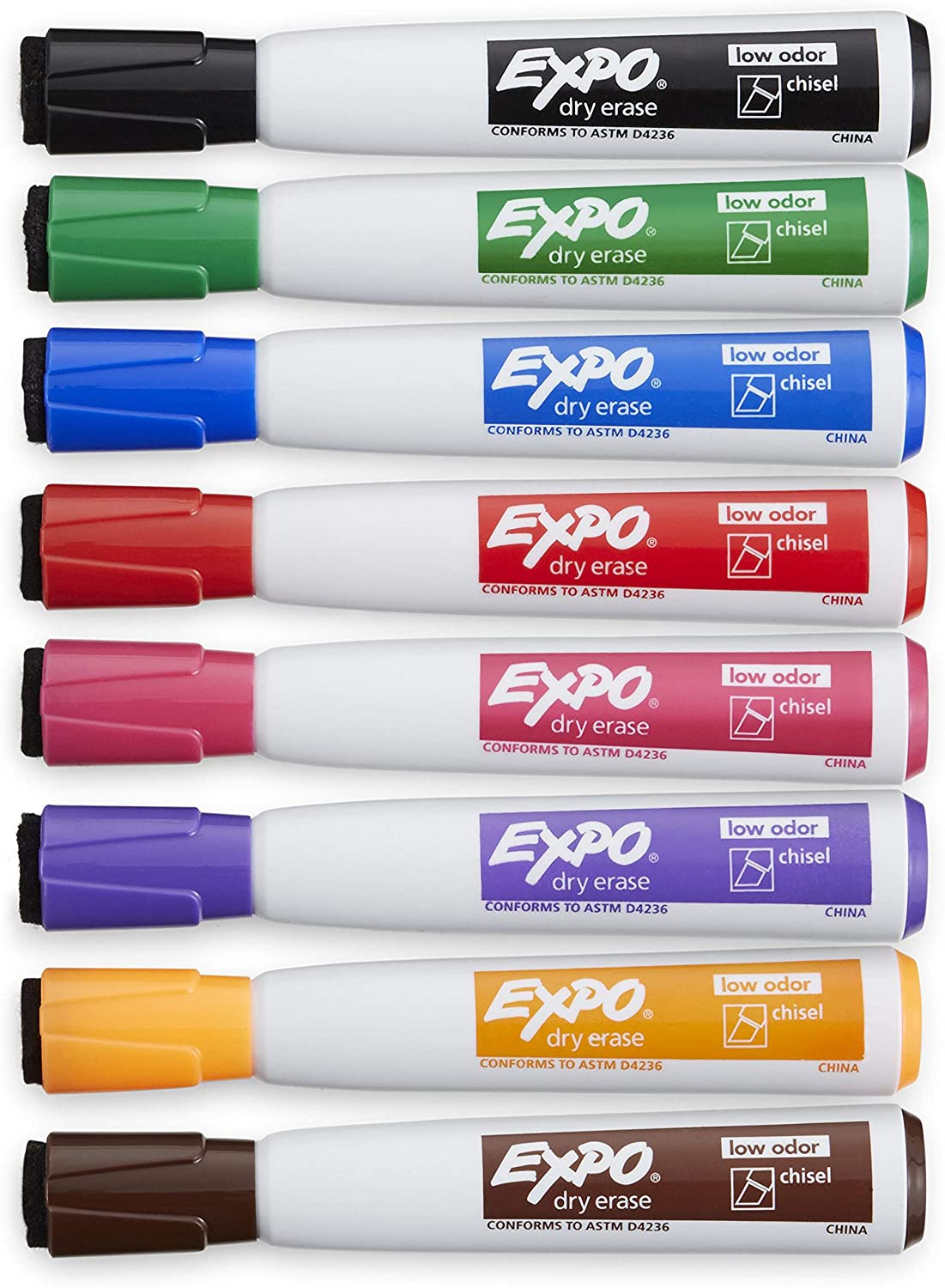 EXPO Magnetic Dry Erase Markers with Eraser, Chisel Tip, Assorted Colors, 8-Count