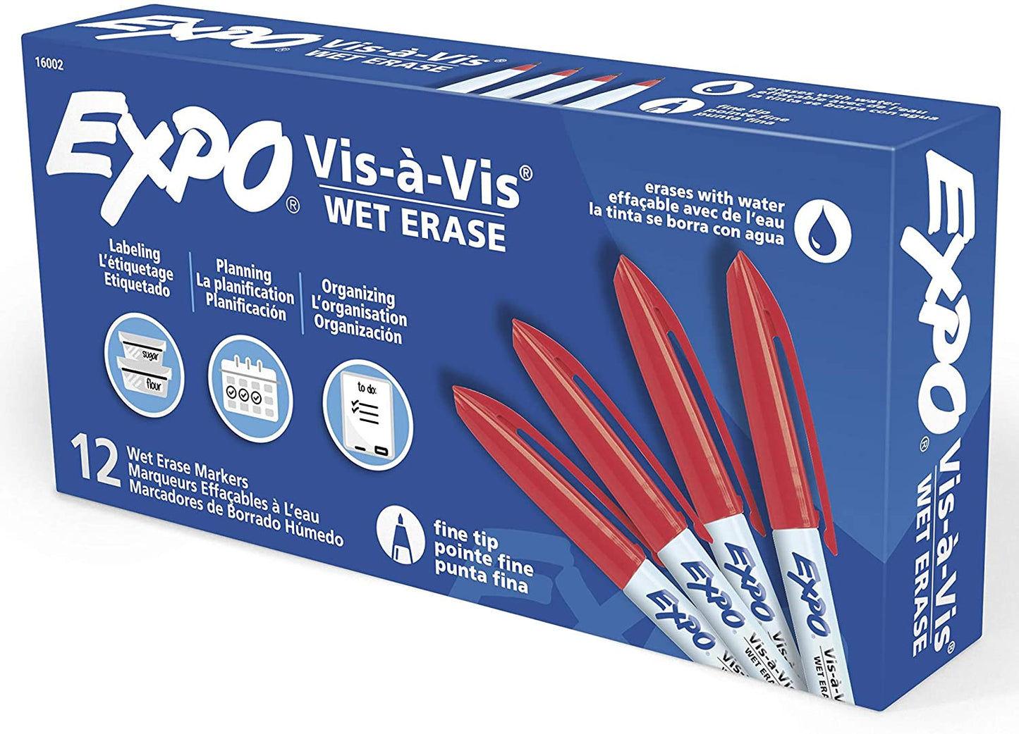 EXPO Vis-A-Vis Wet-Erase Overhead Transparency Markers, Fine Point, 12-Count