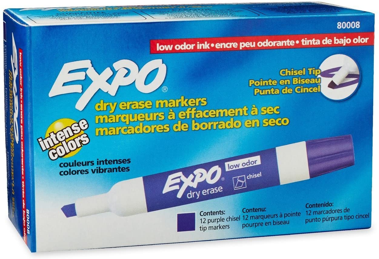 EXPO 80008 Low-Odor Dry Erase Markers. Chisel Tip. Purple. 12-Count