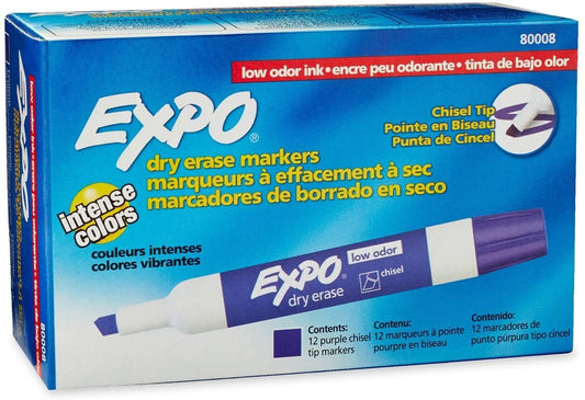 EXPO 80008 Low-Odor Dry Erase Markers. Chisel Tip. Purple. 12-Count