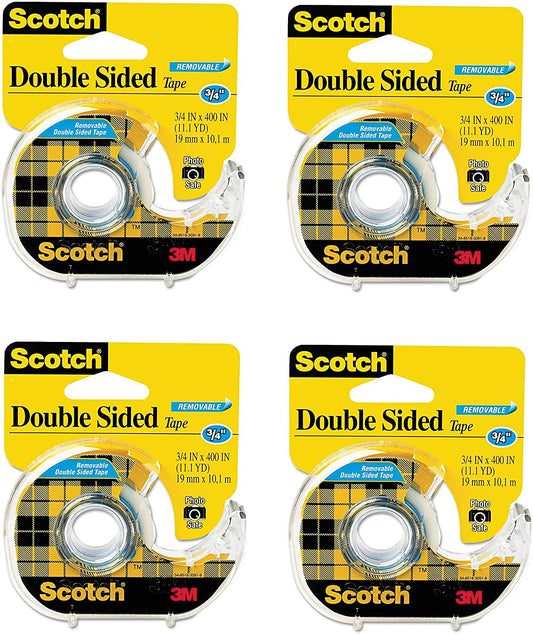 Scotch Double Sided Removable Tape. Long-Lasting. Trusted Favorite. 3/4 x 400 Inches. 4 Dispensered Roll (667)