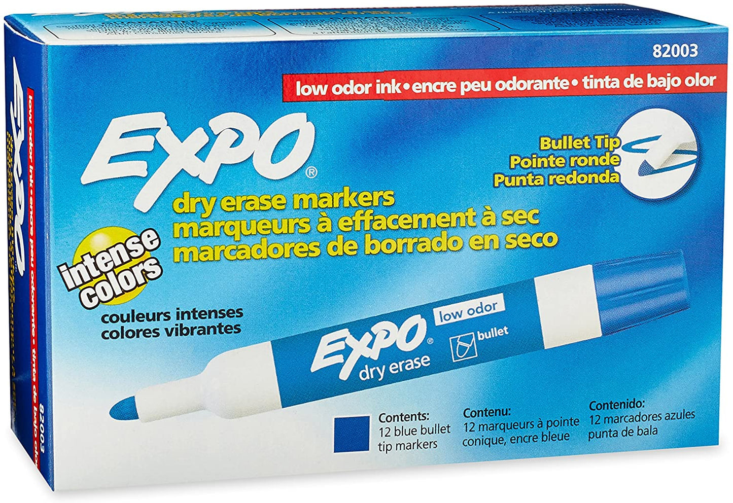 EXPO Low-Odor Dry Erase Markers, Bullet Tip, Blue, 12-Count