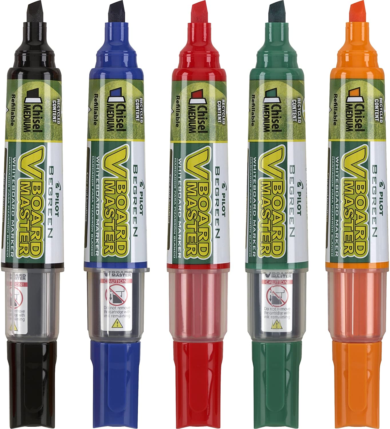 PILOT V Board Master Refillable Dry-Erase Markers, Medium Chisel Tip, Assorted Color Inks, 5 Count