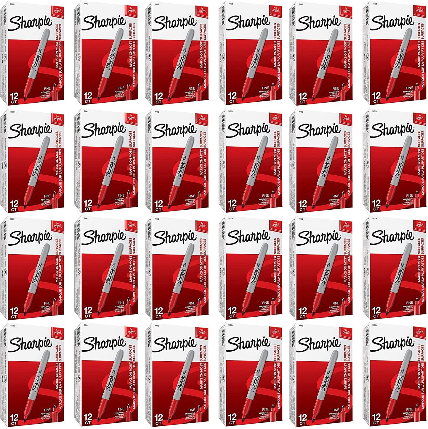 Sharpie 30002 Fine Point Permanent Marker. Marks On Paper and Plastic. Resist Fading and Water. AP Certified. Red Color. Case of 24 Dozens