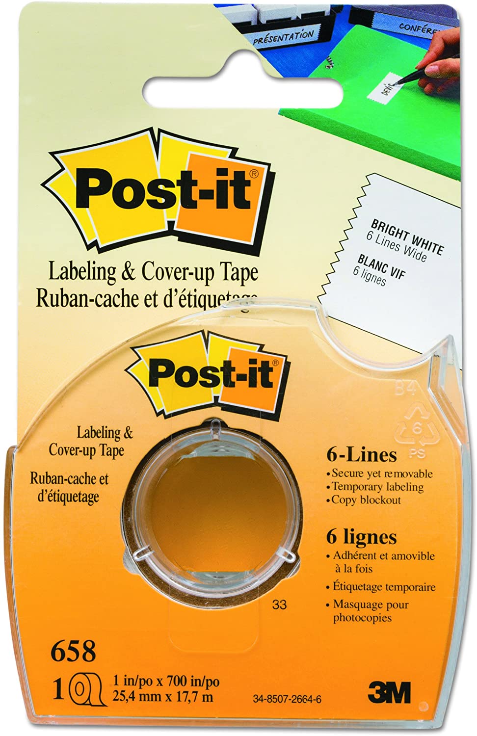 Post-it Labeling & Cover-Up Tape, 1 Roll, 1 in x 700 in (658)