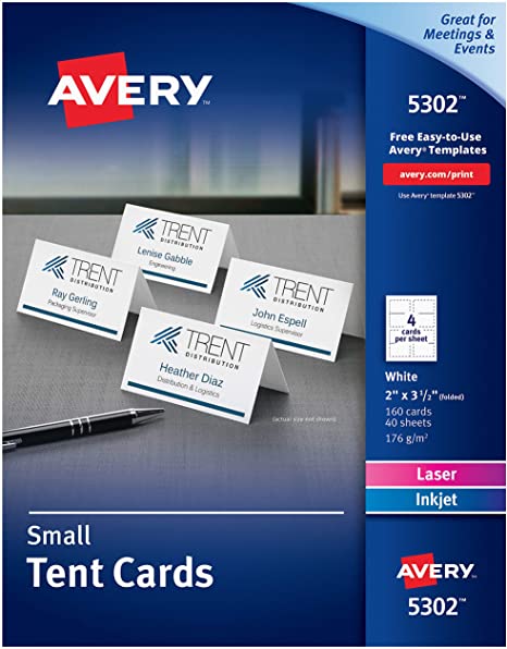 Avery Place Cards. Laser & Inkjet. 160 White Printable Cards. 2 x 3.5 (5302)