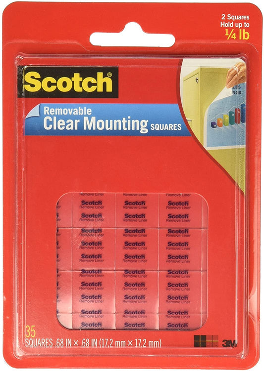 Scotch(R) Removable Wall Mounting Tabs. 11/16in. x 11/16in. Clear. Box of 35