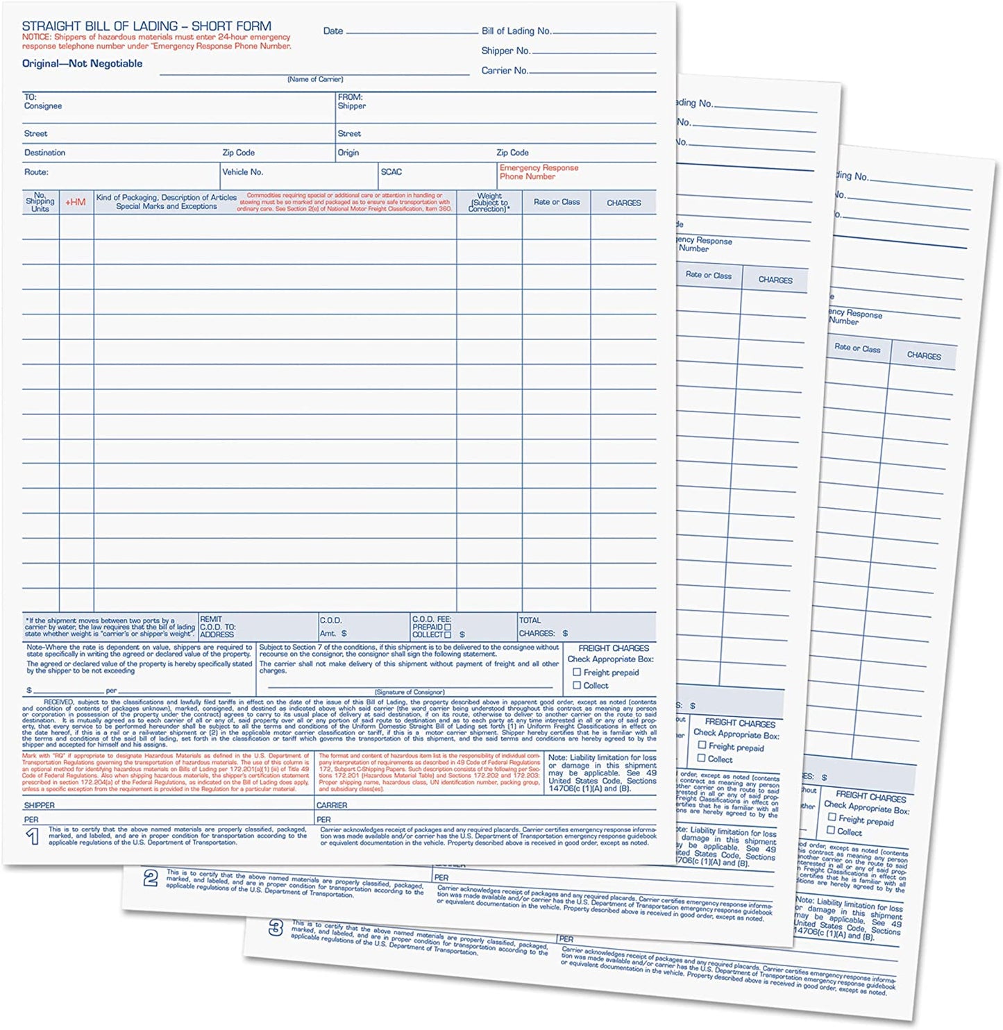 TOPS 3846 Bill of Lading,16-Line, 8-1/2 x 11, Three-Part Carbonless (Pack of 50 Forms)